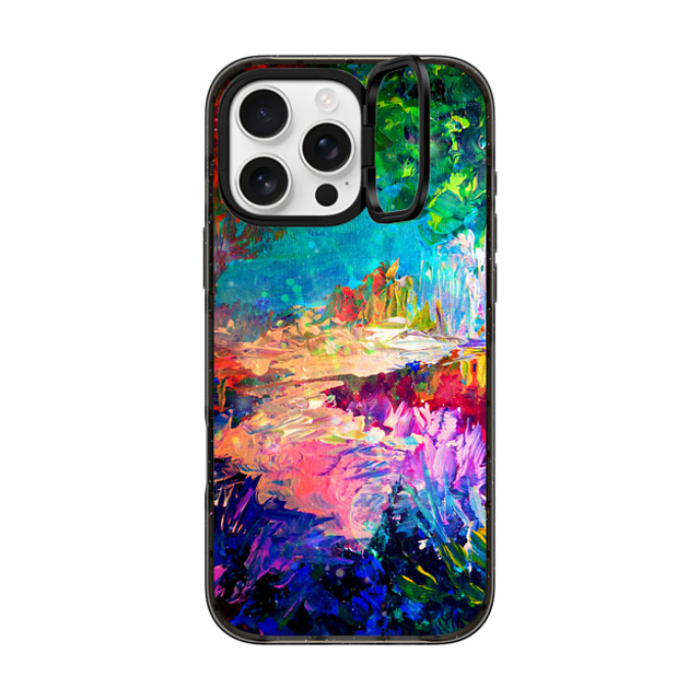 Ebi Emporium x CASETiFY iPhone 16 Pro Max ケース ブラック インパクトリングスタンドケース MagSafe対応 WELCOME TO UTOPIA - Colorful Magical Forest Abstract Trees Floral Nature Galaxy Flowers Rainbow Bold Whimsical Fairy Land Painting