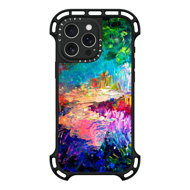 Ebi Emporium x CASETiFY iPhone 16 Pro Max ケース ブラック ウルトラ バウンスケース MagSafe対応 WELCOME TO UTOPIA - Colorful Magical Forest Abstract Trees Floral Nature Galaxy Flowers Rainbow Bold Whimsical Fairy Land Painting