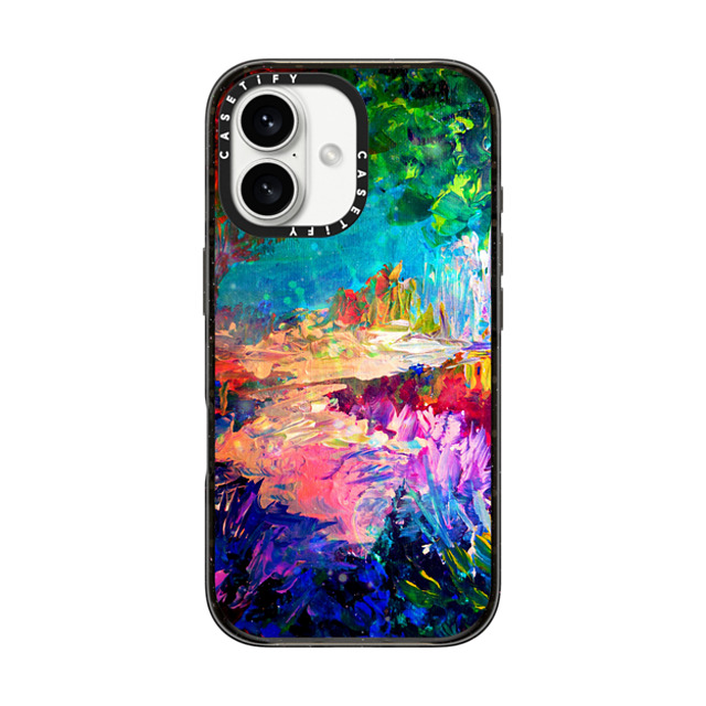 Ebi Emporium x CASETiFY iPhone 16 ケース ブラック インパクトケース MagSafe対応 WELCOME TO UTOPIA - Colorful Magical Forest Abstract Trees Floral Nature Galaxy Flowers Rainbow Bold Whimsical Fairy Land Painting