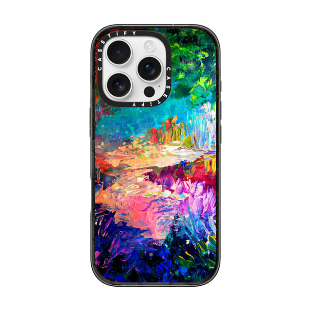 Ebi Emporium x CASETiFY iPhone 16 Pro ケース ブラック インパクトケース WELCOME TO UTOPIA - Colorful Magical Forest Abstract Trees Floral Nature Galaxy Flowers Rainbow Bold Whimsical Fairy Land Painting