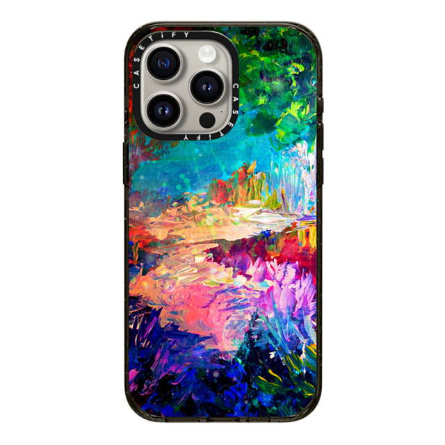 Ebi Emporium x CASETiFY iPhone 15 Pro Max ケース ブラック インパクトケース WELCOME TO UTOPIA - Colorful Magical Forest Abstract Trees Floral Nature Galaxy Flowers Rainbow Bold Whimsical Fairy Land Painting