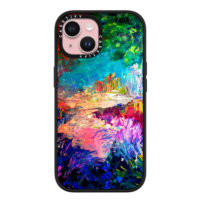 Ebi Emporium x CASETiFY iPhone 15 ケース マットブラック インパクトケース MagSafe対応 WELCOME TO UTOPIA - Colorful Magical Forest Abstract Trees Floral Nature Galaxy Flowers Rainbow Bold Whimsical Fairy Land Painting