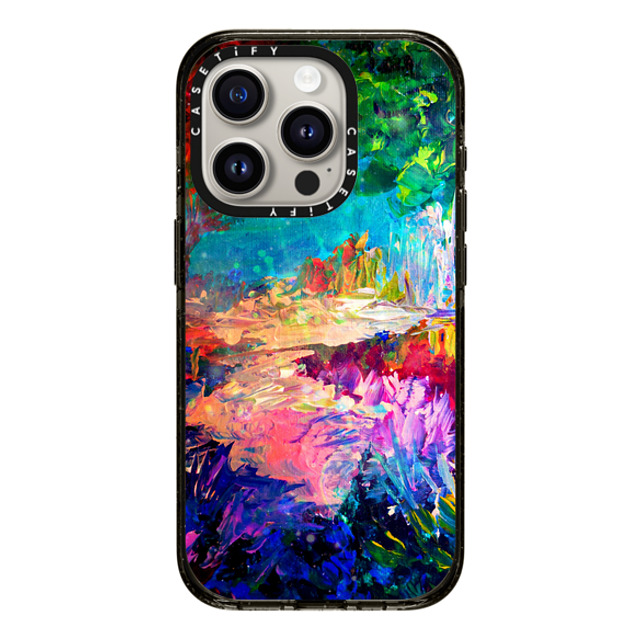 Ebi Emporium x CASETiFY iPhone 15 Pro ケース ブラック インパクトケース MagSafe対応 WELCOME TO UTOPIA - Colorful Magical Forest Abstract Trees Floral Nature Galaxy Flowers Rainbow Bold Whimsical Fairy Land Painting