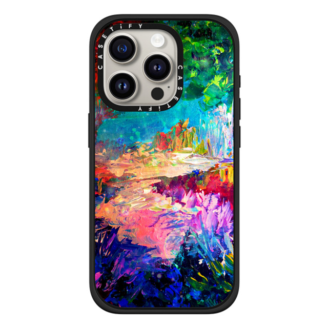 Ebi Emporium x CASETiFY iPhone 15 Pro ケース マットブラック インパクトケース MagSafe対応 WELCOME TO UTOPIA - Colorful Magical Forest Abstract Trees Floral Nature Galaxy Flowers Rainbow Bold Whimsical Fairy Land Painting