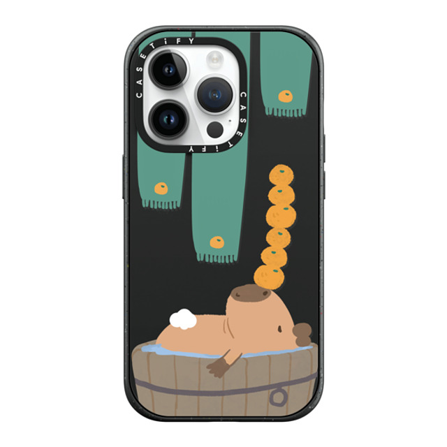 Capybara Biubiu x CASETiFY iPhone 14 Pro ケース マットブラック インパクトケース MagSafe対応 Bathing Capybara