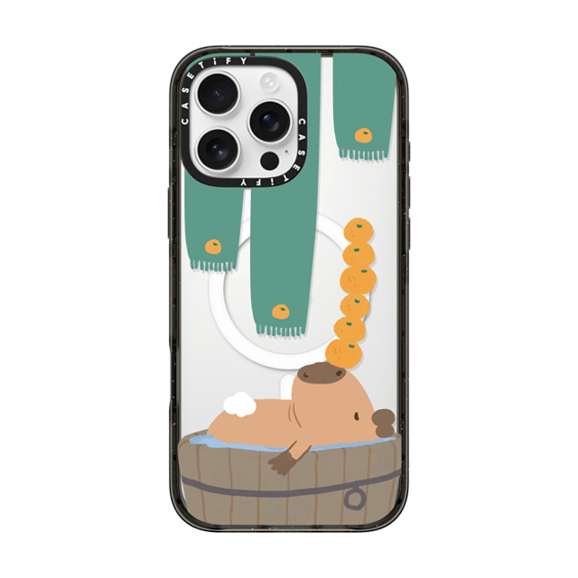 Capybara Biubiu x CASETiFY iPhone 16 Pro Max ケース ブラック インパクトケース MagSafe対応 Bathing Capybara