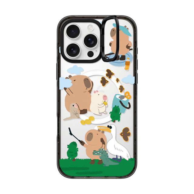 Capybara Biubiu x CASETiFY iPhone 16 Pro Max ケース ブラック インパクトリングスタンドケース MagSafe対応 Touring Capybara