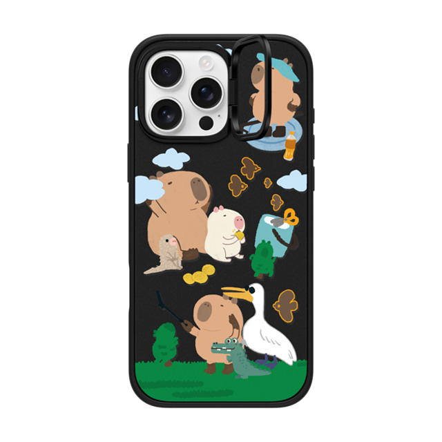 Capybara Biubiu x CASETiFY iPhone 16 Pro Max ケース マットブラック インパクトリングスタンドケース MagSafe対応 Touring Capybara