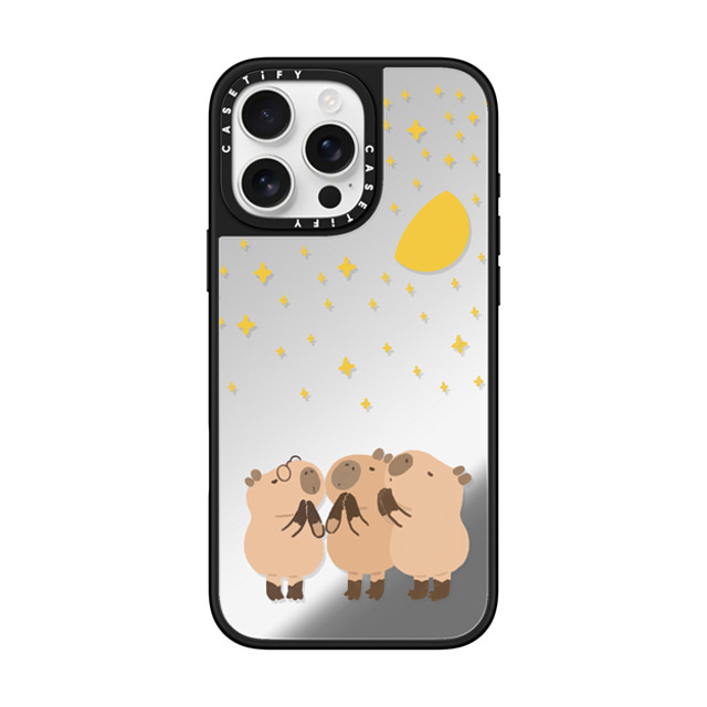 Capybara Biubiu x CASETiFY iPhone 16 Pro Max ケース Silver on Black ミラーケース MagSafe対応 Wishing Capybara