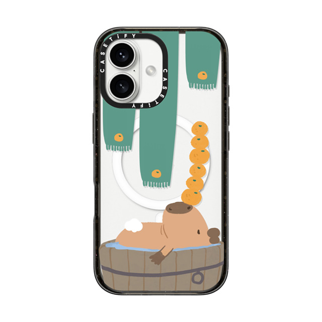 Capybara Biubiu x CASETiFY iPhone 16 ケース ブラック インパクトケース MagSafe対応 Bathing Capybara