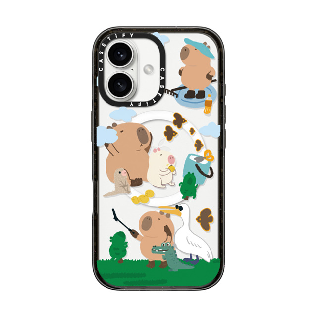 Capybara Biubiu x CASETiFY iPhone 16 ケース ブラック インパクトケース MagSafe対応 Touring Capybara