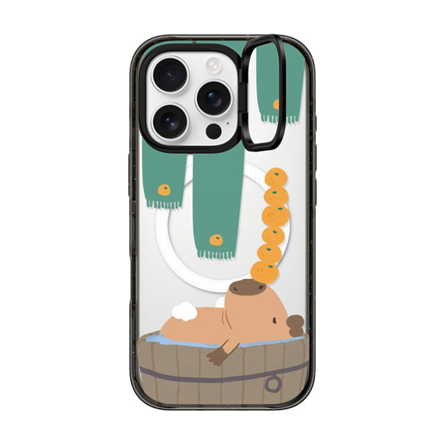 Capybara Biubiu x CASETiFY iPhone 16 Pro ケース ブラック インパクトリングスタンドケース MagSafe対応 Bathing Capybara