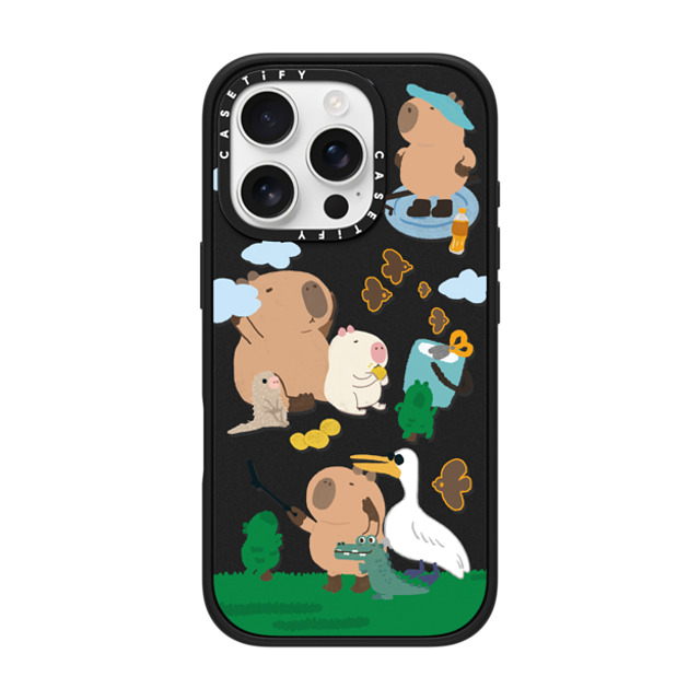 Capybara Biubiu x CASETiFY iPhone 16 Pro ケース マットブラック インパクトケース MagSafe対応 Touring Capybara