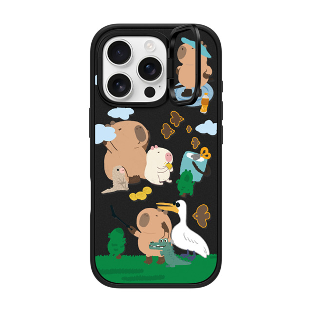 Capybara Biubiu x CASETiFY iPhone 16 Pro ケース マットブラック インパクトリングスタンドケース MagSafe対応 Touring Capybara