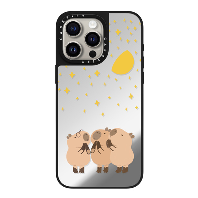 Capybara Biubiu x CASETiFY iPhone 15 Pro Max ケース Silver on Black ミラーケース MagSafe対応 Wishing Capybara