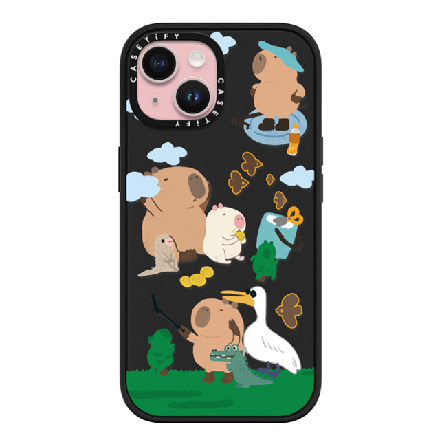 Capybara Biubiu x CASETiFY iPhone 15 ケース マットブラック インパクトケース MagSafe対応 Touring Capybara