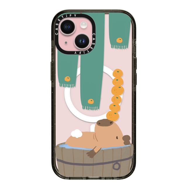 Capybara Biubiu x CASETiFY iPhone 15 ケース ブラック インパクトケース MagSafe対応 Bathing Capybara