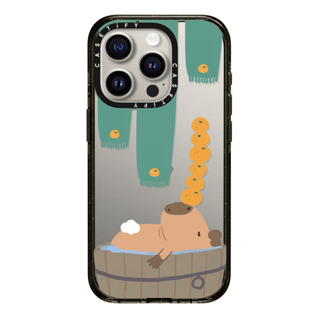 Capybara Biubiu x CASETiFY iPhone 15 Pro ケース ブラック インパクトケース Bathing Capybara