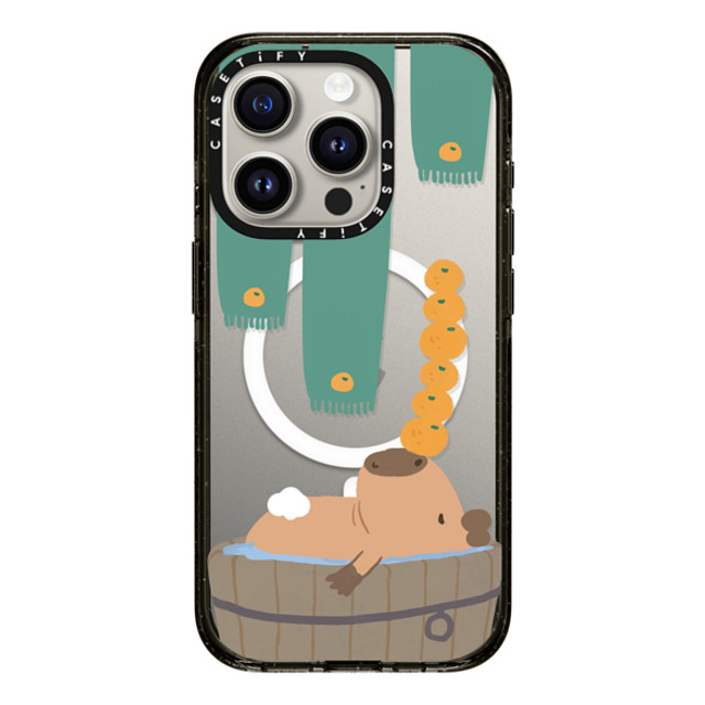 Capybara Biubiu x CASETiFY iPhone 15 Pro ケース ブラック インパクトケース MagSafe対応 Bathing Capybara