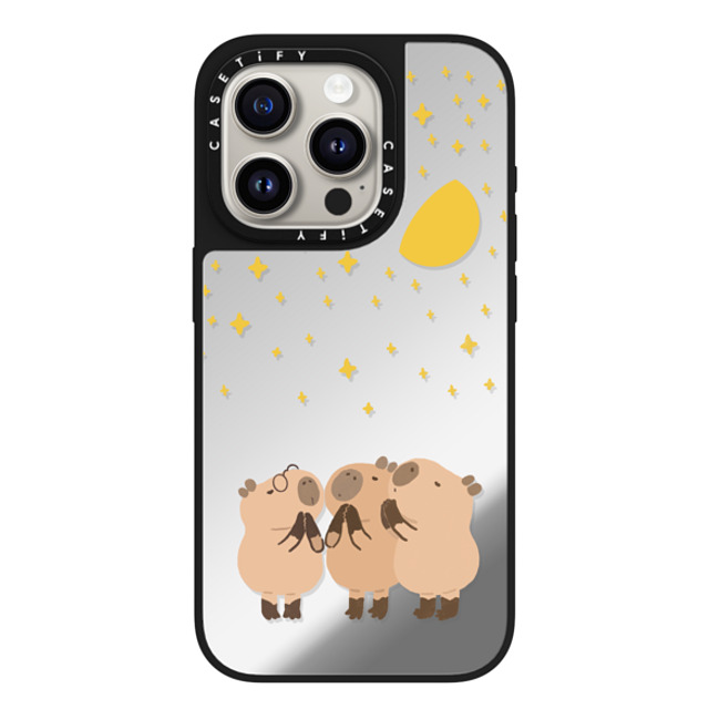 Capybara Biubiu x CASETiFY iPhone 15 Pro Case Silver on Black ミラーケース MagSafe対応 Wishing Capybara Capybara Biubiu x CASETiFY iPhone 15 Pro Case Silver on Black ミラーケース MagSafe対応 Wishing Capybara