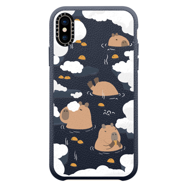 Capybara Biubiu x CASETiFY iPhone XS ケース ネイビーブルー ペブルケース Floating Capybara