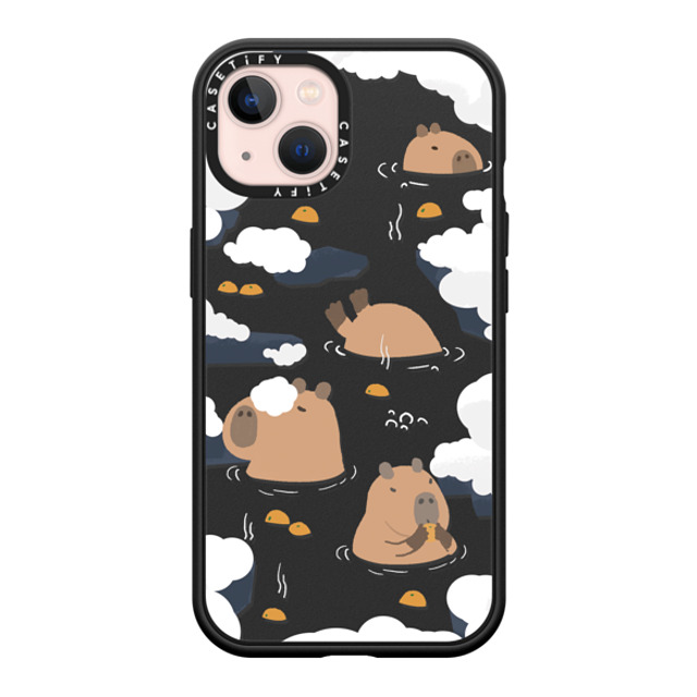 Capybara Biubiu x CASETiFY iPhone 13 ケース マットブラック インパクトケース MagSafe対応 Floating Capybara