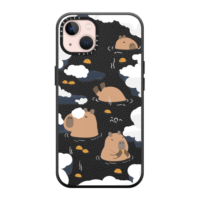 Capybara Biubiu x CASETiFY iPhone 13 ケース ジェットブラック ペブルケース MagSafe対応 Floating Capybara