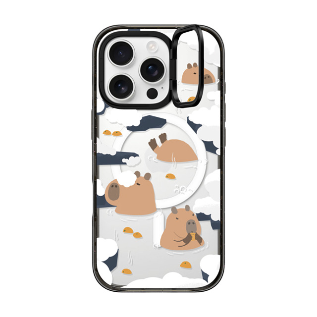 Capybara Biubiu x CASETiFY iPhone 16 Pro ケース ブラック インパクトリングスタンドケース MagSafe対応 Floating Capybara