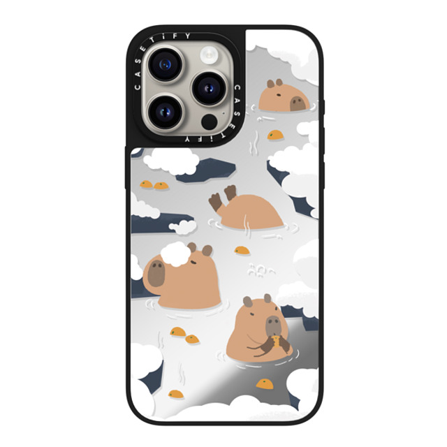 Capybara Biubiu x CASETiFY iPhone 15 Pro Max ケース Silver on Black ミラーケース MagSafe対応 Floating Capybara