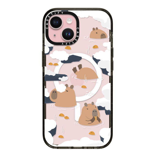 Capybara Biubiu x CASETiFY iPhone 15 ケース ブラック インパクトケース MagSafe対応 Floating Capybara