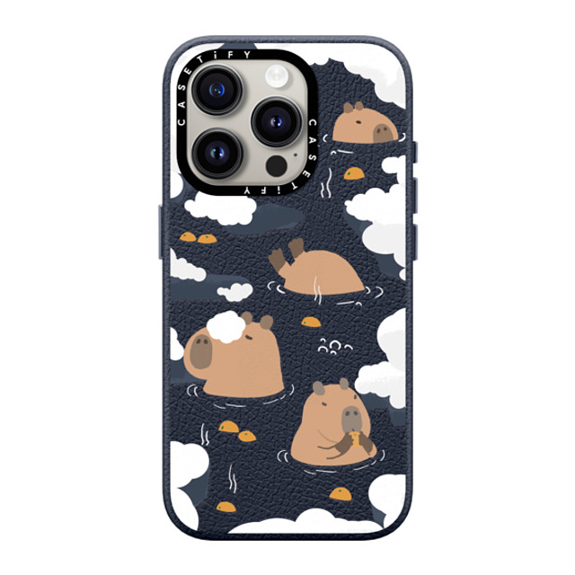 Capybara Biubiu x CASETiFY iPhone 15 Pro ケース ネイビーブルー ペブルケース MagSafe対応 Floating Capybara