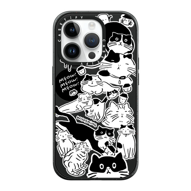 WHOSMiNG x CASETiFY iPhone 14 Pro ケース マットブラック インパクトケース MagSafe対応 MEOW! MEOW! MEOW!