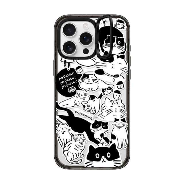 WHOSMiNG x CASETiFY iPhone 16 Pro Max ケース ブラック インパクトリングスタンドケース MagSafe対応 MEOW! MEOW! MEOW!