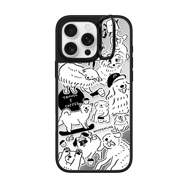 WHOSMiNG x CASETiFY iPhone 16 Pro Max Case Silver on Black ミラー リングスタンドケース MagSafe対応 DOG STICKERS WHOSMiNG x CASETiFY iPhone 16 Pro Max Case Silver on Black ミラー リングスタンドケース MagSafe対応 DOG STICKERS