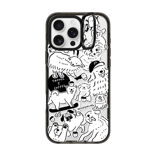 WHOSMiNG x CASETiFY iPhone 16 Pro Max ケース ブラック インパクトリングスタンドケース MagSafe対応 DOG STICKERS