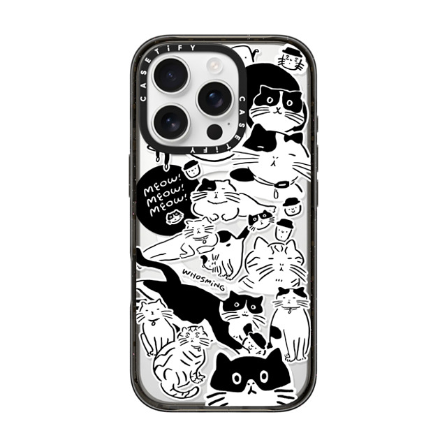 WHOSMiNG x CASETiFY iPhone 16 Pro ケース ブラック インパクトケース MagSafe対応 MEOW! MEOW! MEOW!