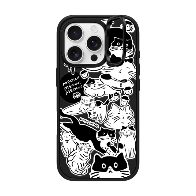 WHOSMiNG x CASETiFY iPhone 16 Pro ケース マットブラック インパクトリングスタンドケース MagSafe対応 MEOW! MEOW! MEOW!