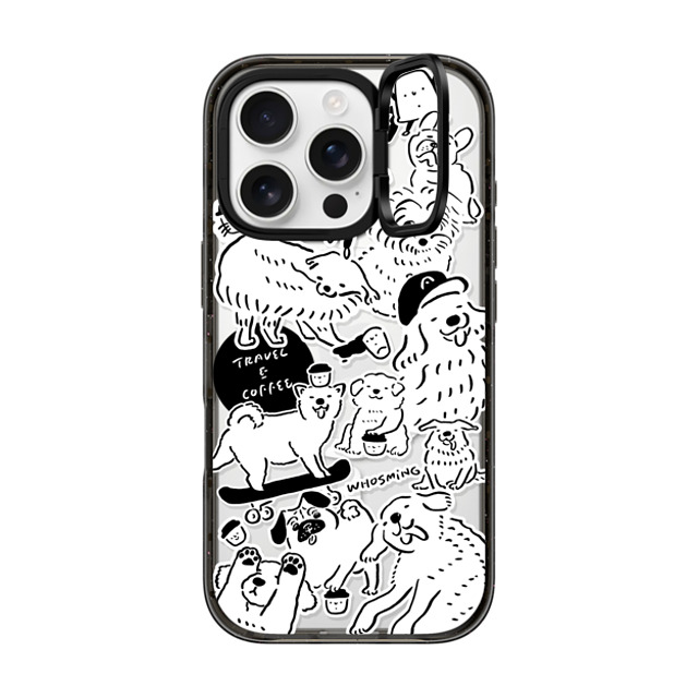 WHOSMiNG x CASETiFY iPhone 16 Pro ケース ブラック インパクトリングスタンドケース MagSafe対応 DOG STICKERS