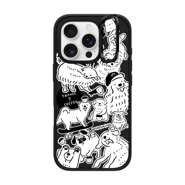 WHOSMiNG x CASETiFY iPhone 16 Pro ケース マットブラック インパクトリングスタンドケース MagSafe対応 DOG STICKERS