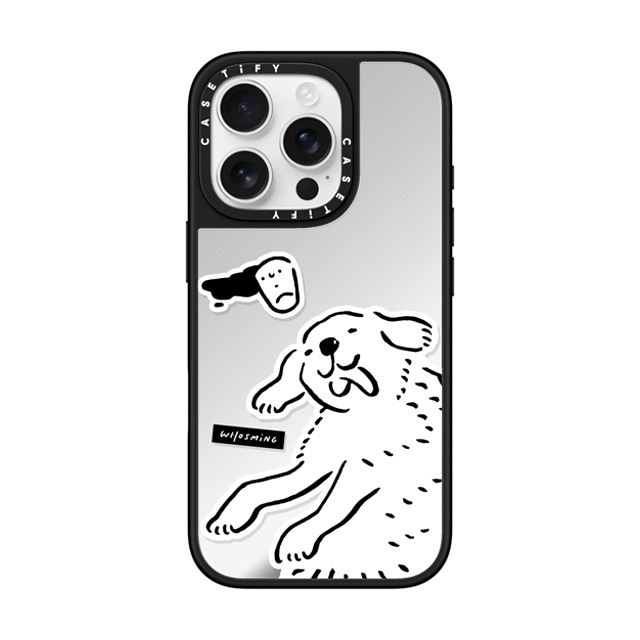 WHOSMiNG x CASETiFY iPhone 16 Pro ケース Silver on Black ミラーケース MagSafe対応 HAPPY DOG