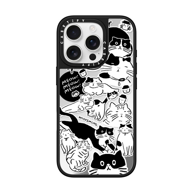 WHOSMiNG x CASETiFY iPhone 16 Pro ケース Silver on Black ミラーケース MagSafe対応 MEOW! MEOW! MEOW!