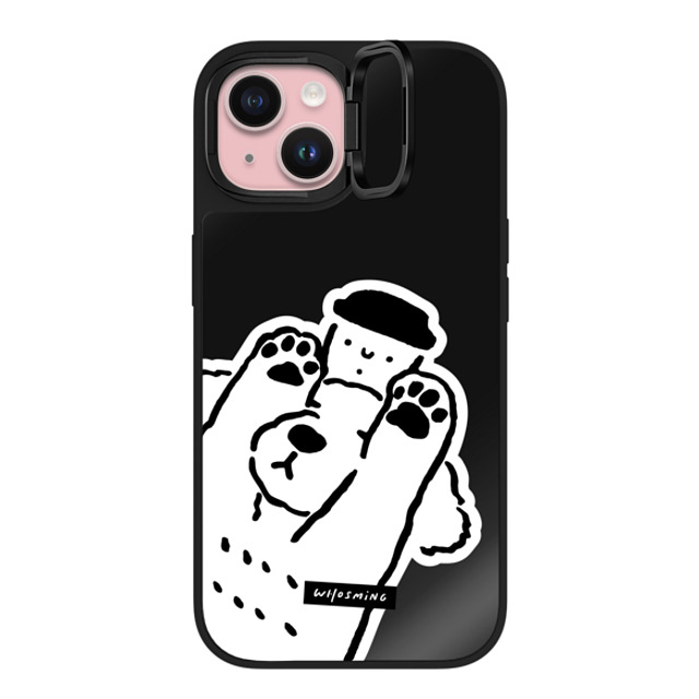 WHOSMiNG x CASETiFY iPhone 15 ケース Black on Black ミラー リングスタンドケース MagSafe対応 DOG LOVES COFFEE