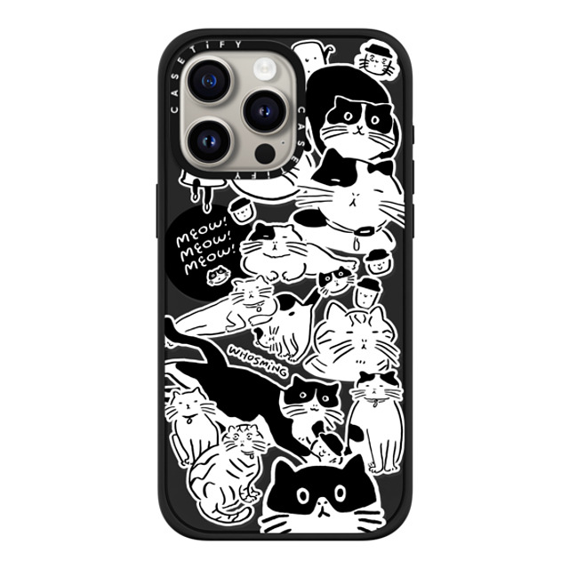 WHOSMiNG x CASETiFY iPhone 15 Pro Max ケース マットブラック インパクトケース MagSafe対応 MEOW! MEOW! MEOW!