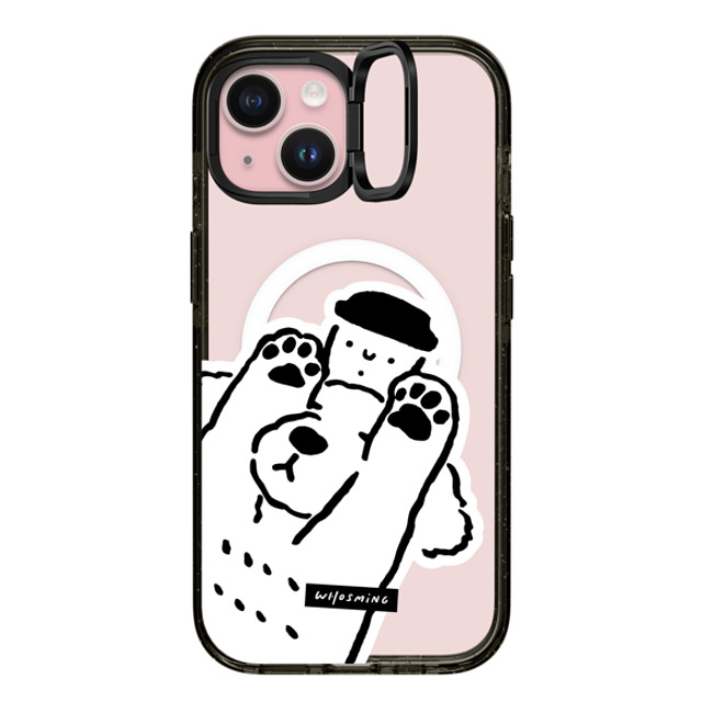 WHOSMiNG x CASETiFY iPhone 15 ケース ブラック インパクトリングスタンドケース MagSafe対応 DOG LOVES COFFEE