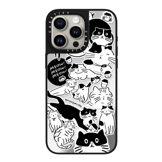 WHOSMiNG x CASETiFY iPhone 15 Pro Max ケース Silver on Black ミラーケース MagSafe対応 MEOW! MEOW! MEOW!