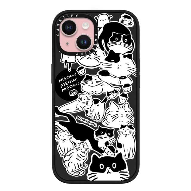 WHOSMiNG x CASETiFY iPhone 15 ケース マットブラック インパクトケース MagSafe対応 MEOW! MEOW! MEOW!