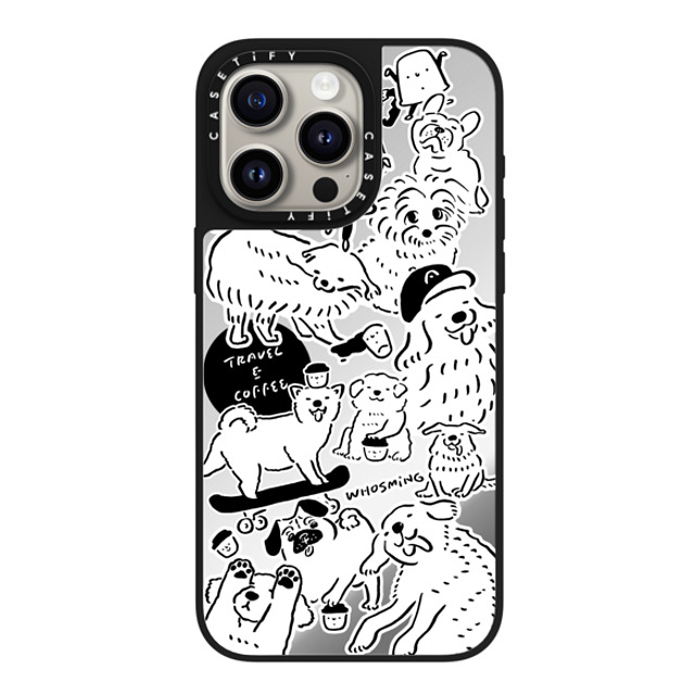 WHOSMiNG x CASETiFY iPhone 15 Pro Max ケース Silver on Black ミラーケース MagSafe対応 DOG STICKERS