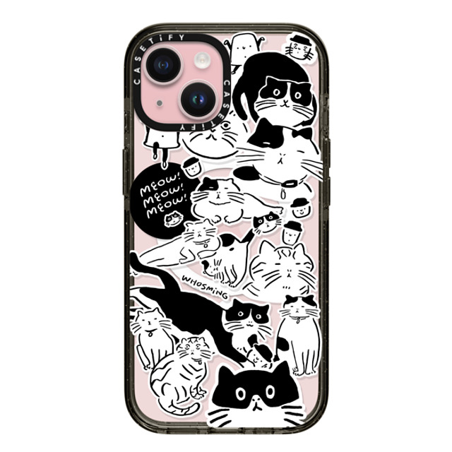 WHOSMiNG x CASETiFY iPhone 15 ケース ブラック インパクトケース MagSafe対応 MEOW! MEOW! MEOW!