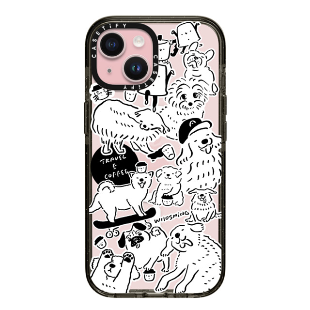 WHOSMiNG x CASETiFY iPhone 15 ケース ブラック インパクトケース MagSafe対応 DOG STICKERS