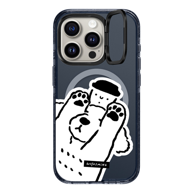 WHOSMiNG x CASETiFY iPhone 15 Pro ケース Classic Blue インパクトリングスタンドケース MagSafe対応 DOG LOVES COFFEE